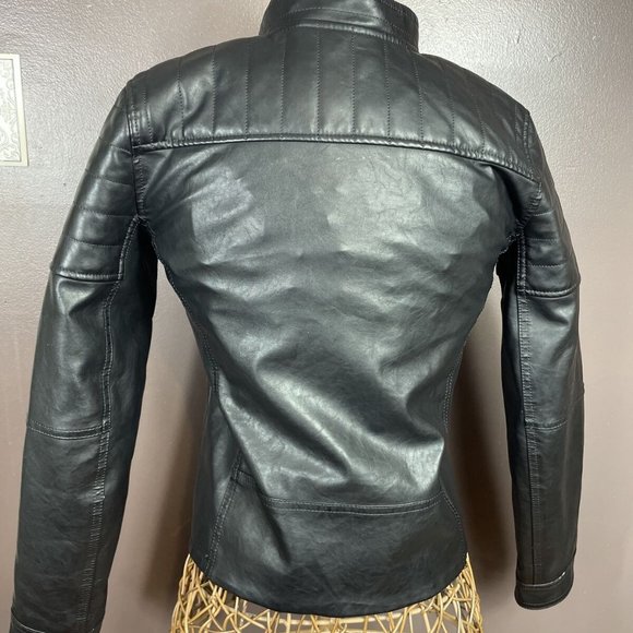 H & M Black Faux Leather Motto Jacket Womens Small - Picture 5 of 8